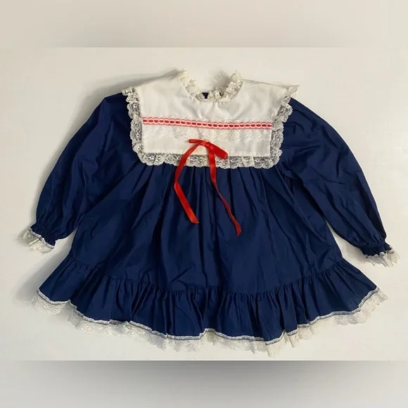 Vintage Dresses | Bryan Vintage 80's Baby Navy Blue Dress T2 Ruffle And Lace, Nautical | Color: Blue/White | Size: 2tg | Recyclelife23's Closet Vintage Dresses | Bryan Vintage 80's Baby Navy Blue Dress T2 Ruffle And Lace, Nautical | Color: Blue/White | Size: 2tg | Recyclelife23's Closet